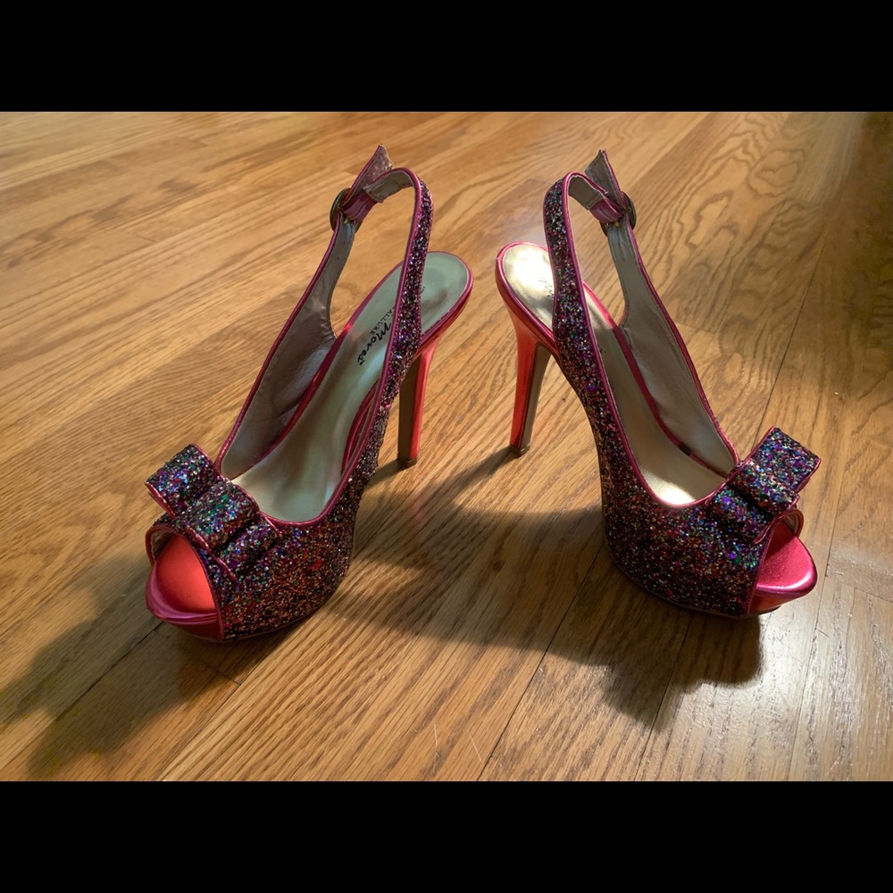 Hot pink glitter heels